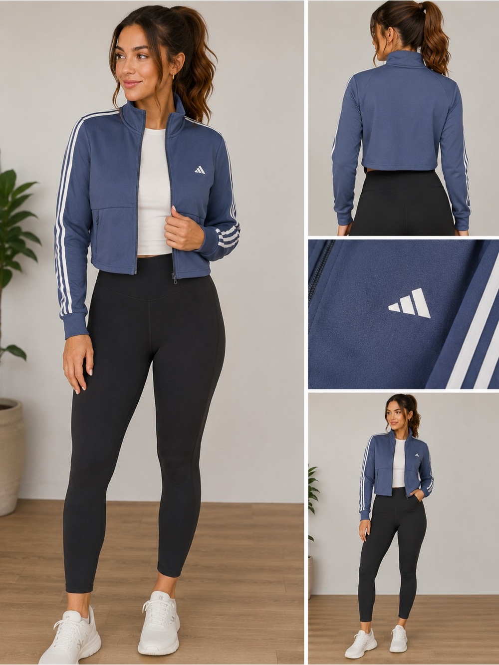 Adidas AeroReady Cropped Track Jacket Women’s Medium Blue Full Zip 3-Stripes